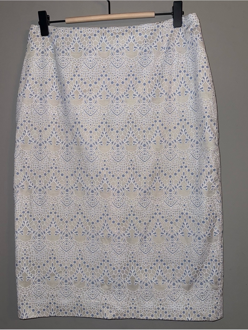 Alex Marie Pastel Blue & White Brocade Pencil Skirt